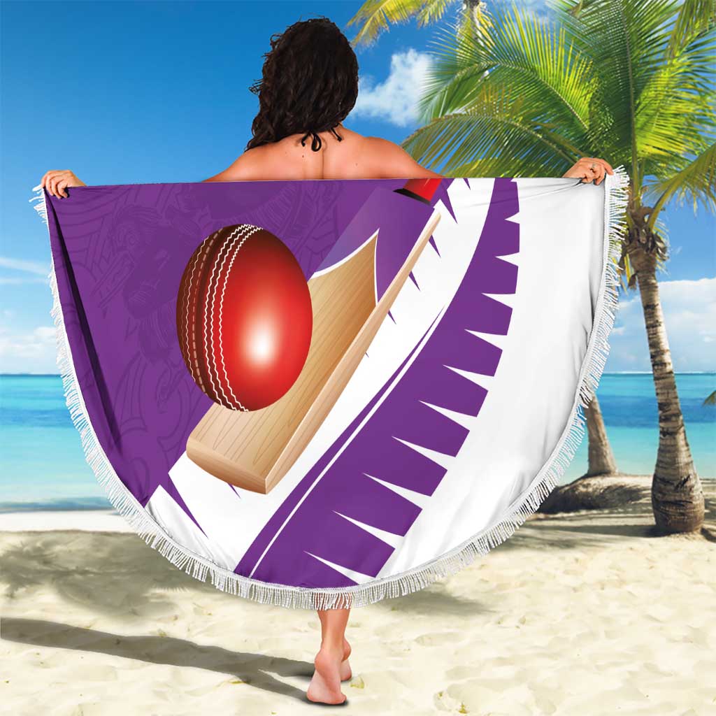 New Zealand Cricket Beach Blanket Kiwi Birds Haka Dance Purple Fern Sporty Style