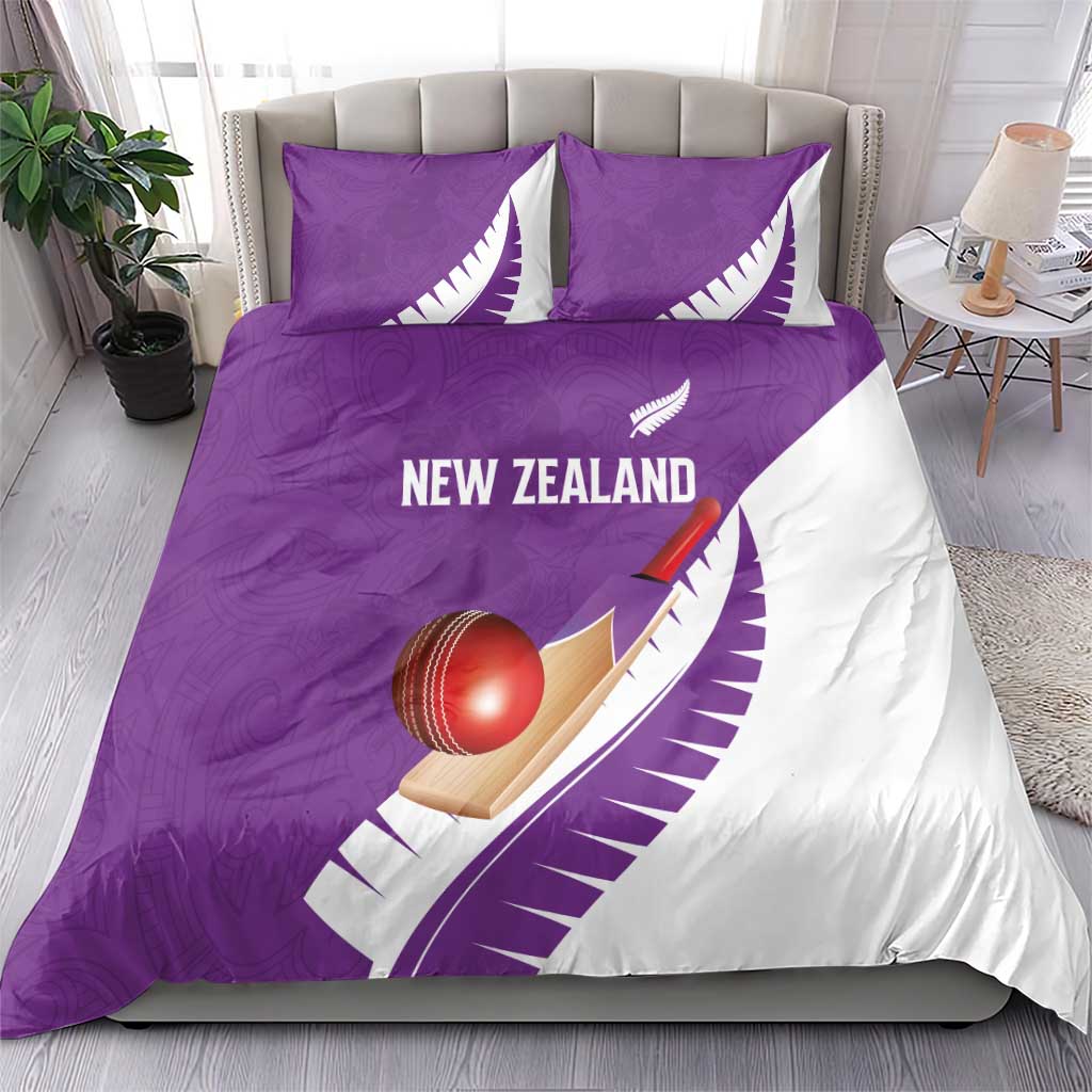 New Zealand Cricket Bedding Set Kiwi Birds Haka Dance Purple Fern Sporty Style