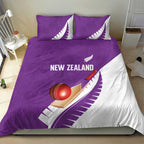 New Zealand Cricket Bedding Set Kiwi Birds Haka Dance Purple Fern Sporty Style