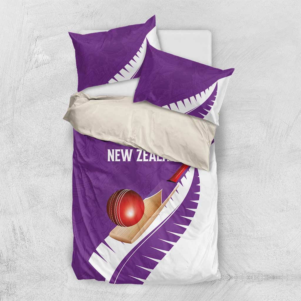 New Zealand Cricket Bedding Set Kiwi Birds Haka Dance Purple Fern Sporty Style