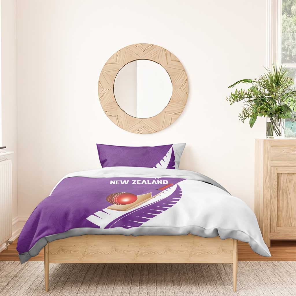 New Zealand Cricket Bedding Set Kiwi Birds Haka Dance Purple Fern Sporty Style