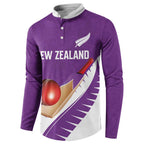 Custom New Zealand Cricket Button Sweatshirt Kiwi Birds Haka Dance Purple Fern Sporty Style
