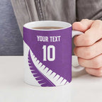 Custom New Zealand Cricket Ceramic Mug Kiwi Birds Haka Dance Purple Fern Sporty Style