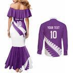 Custom New Zealand Cricket Couples Matching Mermaid Dress and Long Sleeve Button Shirt Kiwi Birds Haka Dance Purple Fern Sporty Style