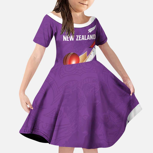 Custom New Zealand Cricket Family Matching Off Shoulder Maxi Dress and Hawaiian Shirt Kiwi Birds Haka Dance Purple Fern Sporty Style