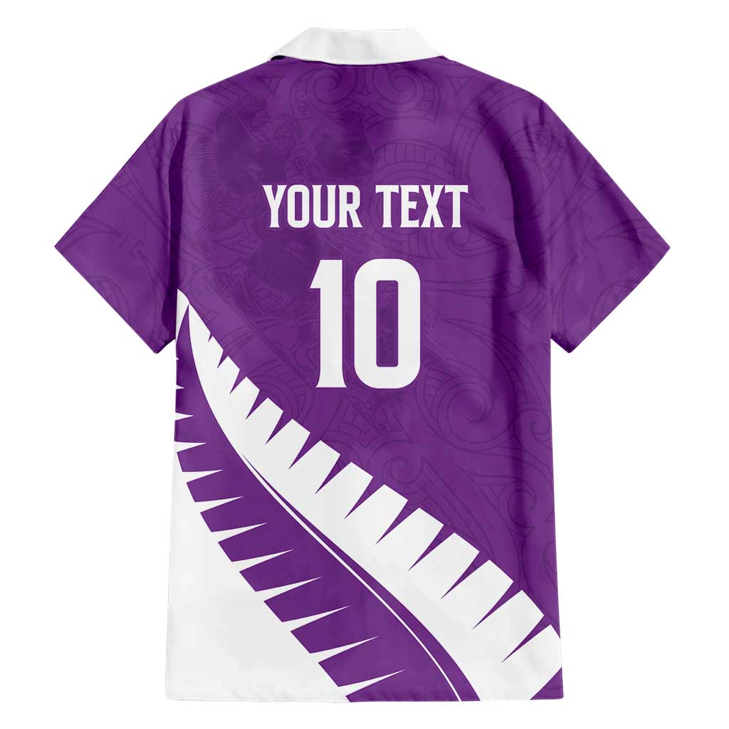 Custom New Zealand Cricket Family Matching Off Shoulder Maxi Dress and Hawaiian Shirt Kiwi Birds Haka Dance Purple Fern Sporty Style