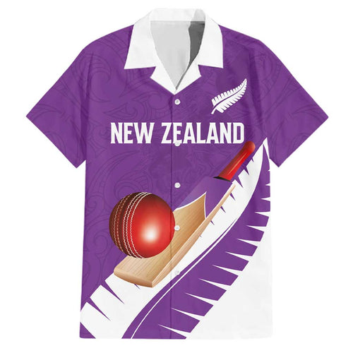 Custom New Zealand Cricket Family Matching Puletasi and Hawaiian Shirt Kiwi Birds Haka Dance Purple Fern Sporty Style