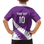 Custom New Zealand Cricket Family Matching Short Sleeve Bodycon Dress and Hawaiian Shirt Kiwi Birds Haka Dance Purple Fern Sporty Style