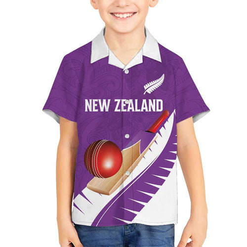 Custom New Zealand Cricket Family Matching Short Sleeve Bodycon Dress and Hawaiian Shirt Kiwi Birds Haka Dance Purple Fern Sporty Style