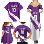 Custom New Zealand Cricket Family Matching Summer Maxi Dress and Hawaiian Shirt Kiwi Birds Haka Dance Purple Fern Sporty Style