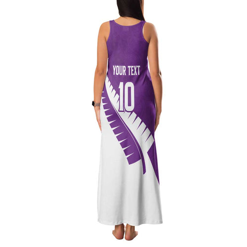 Custom New Zealand Cricket Family Matching Tank Maxi Dress and Hawaiian Shirt Kiwi Birds Haka Dance Purple Fern Sporty Style