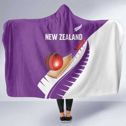 New Zealand Cricket Hooded Blanket Kiwi Birds Haka Dance Purple Fern Sporty Style