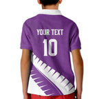 Custom New Zealand Cricket Kid Polo Shirt Kiwi Birds Haka Dance Purple Fern Sporty Style