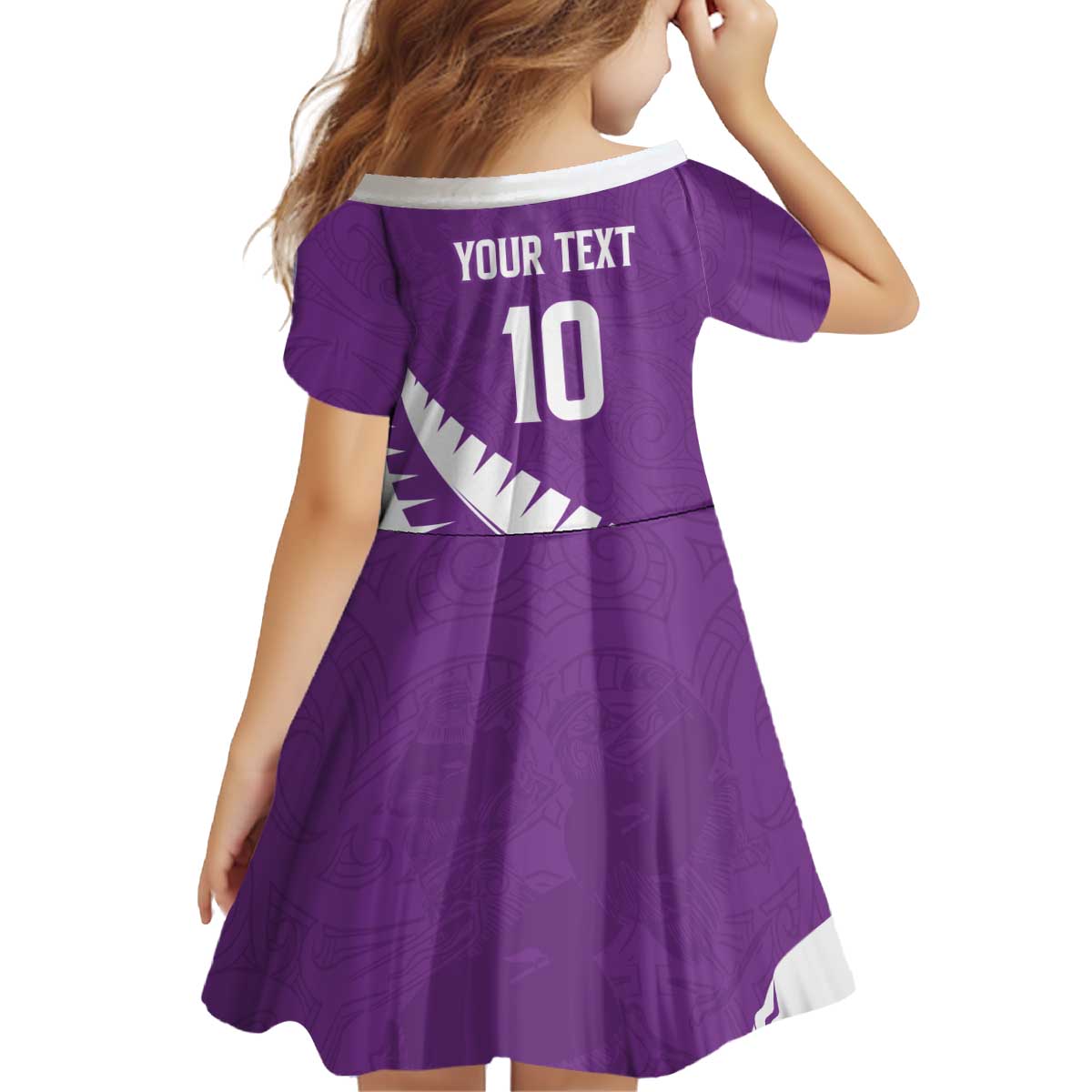 Custom New Zealand Cricket Kid Short Sleeve Dress Kiwi Birds Haka Dance Purple Fern Sporty Style