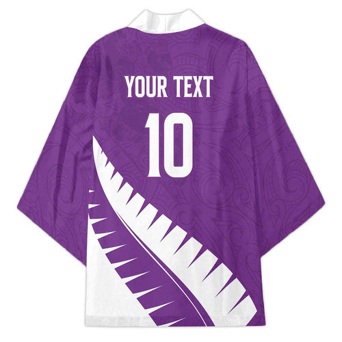 Custom New Zealand Cricket Kimono Kiwi Birds Haka Dance Purple Fern Sporty Style