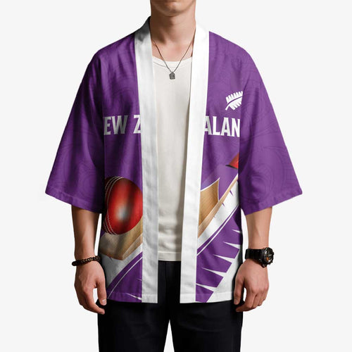 Custom New Zealand Cricket Kimono Kiwi Birds Haka Dance Purple Fern Sporty Style