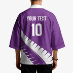 Custom New Zealand Cricket Kimono Kiwi Birds Haka Dance Purple Fern Sporty Style