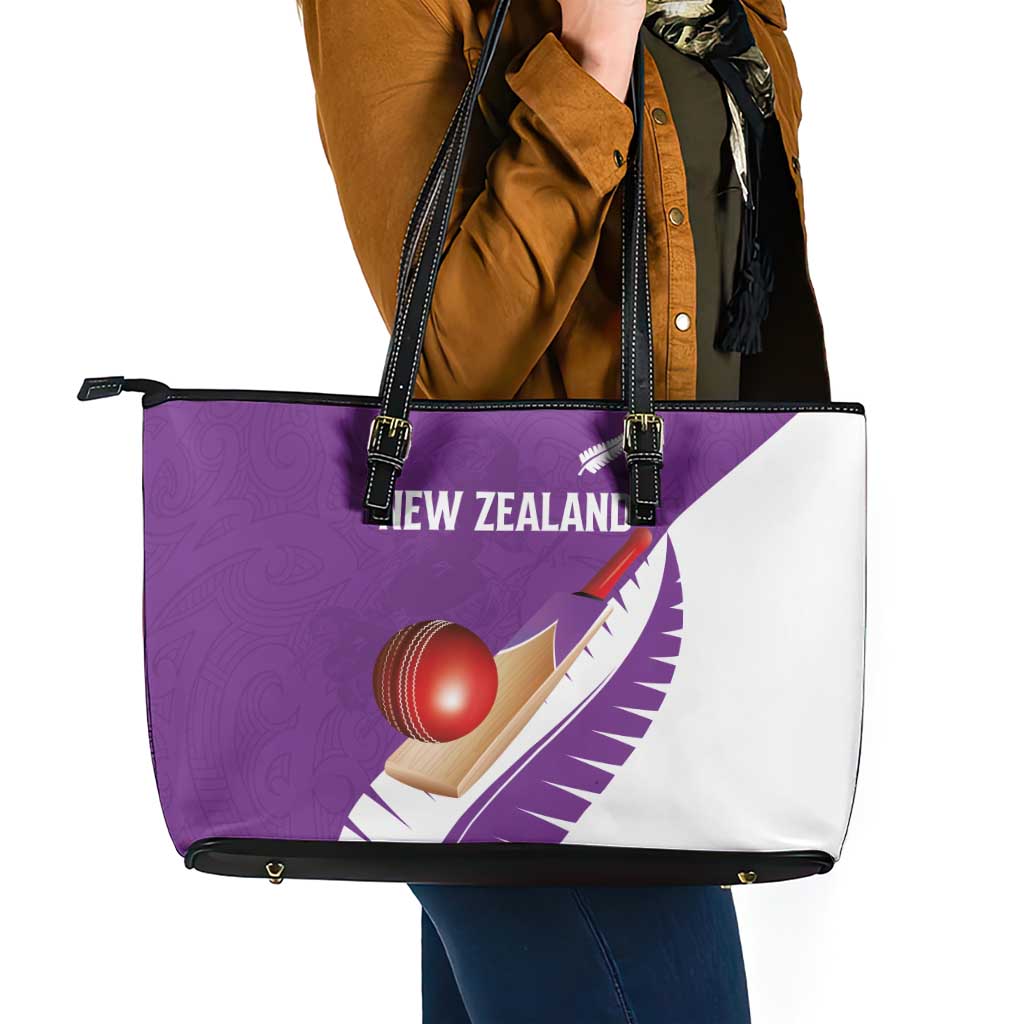 New Zealand Cricket Leather Tote Bag Kiwi Birds Haka Dance Purple Fern Sporty Style