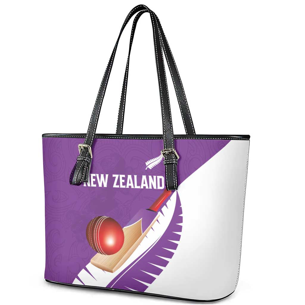 New Zealand Cricket Leather Tote Bag Kiwi Birds Haka Dance Purple Fern Sporty Style