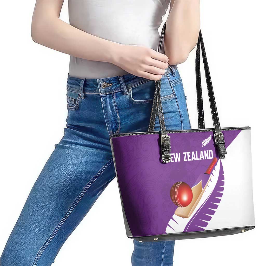 New Zealand Cricket Leather Tote Bag Kiwi Birds Haka Dance Purple Fern Sporty Style