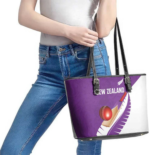 New Zealand Cricket Leather Tote Bag Kiwi Birds Haka Dance Purple Fern Sporty Style