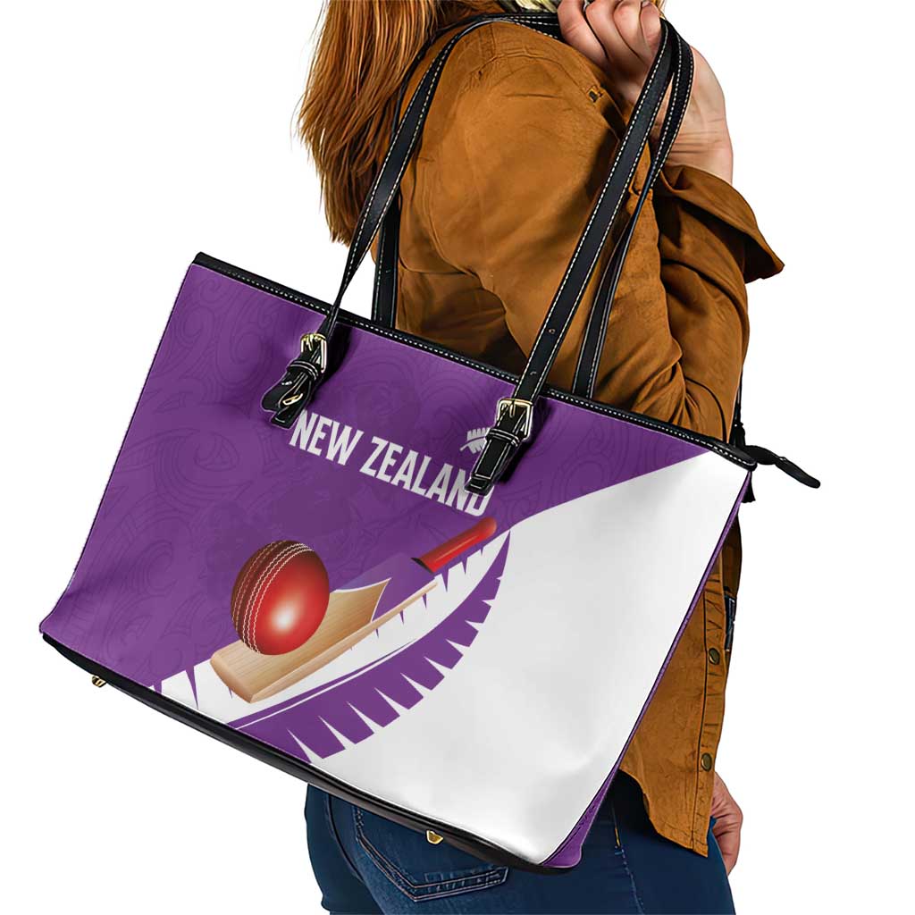 New Zealand Cricket Leather Tote Bag Kiwi Birds Haka Dance Purple Fern Sporty Style