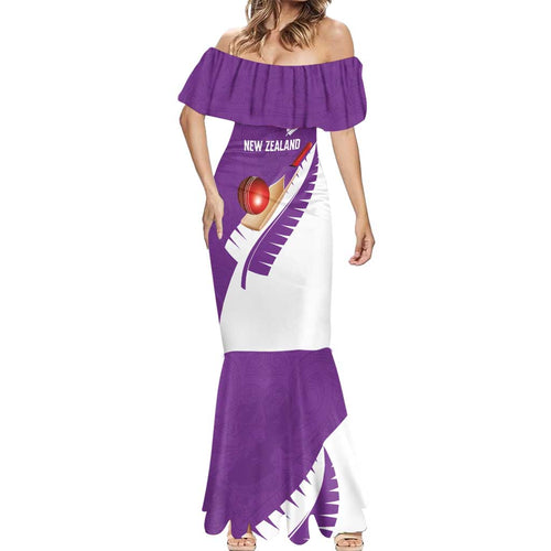 Custom New Zealand Cricket Mermaid Dress Kiwi Birds Haka Dance Purple Fern Sporty Style