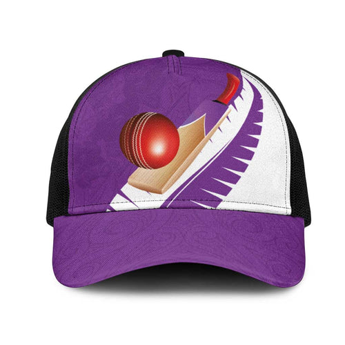 New Zealand Cricket Mesh Trucker Cap Kiwi Birds Haka Dance Purple Fern Sporty Style