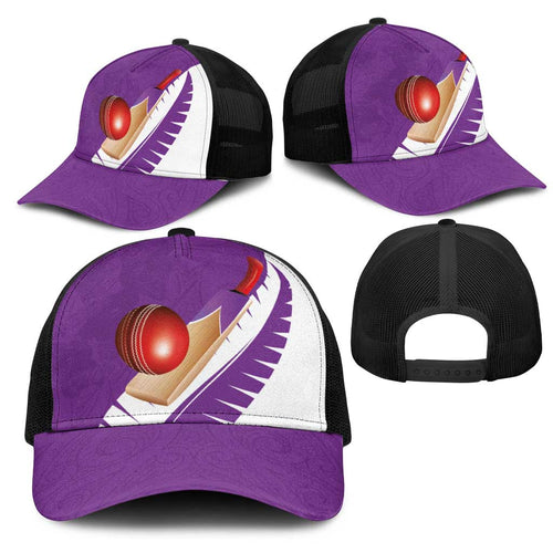 New Zealand Cricket Mesh Trucker Cap Kiwi Birds Haka Dance Purple Fern Sporty Style