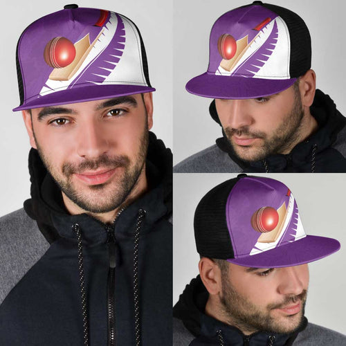 New Zealand Cricket Mesh Trucker Cap Kiwi Birds Haka Dance Purple Fern Sporty Style
