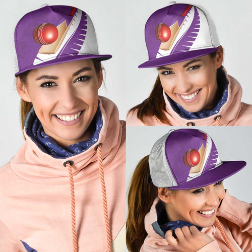 New Zealand Cricket Mesh Trucker Cap Kiwi Birds Haka Dance Purple Fern Sporty Style