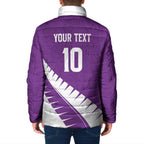 Custom New Zealand Cricket Padded Jacket Kiwi Birds Haka Dance Purple Fern Sporty Style