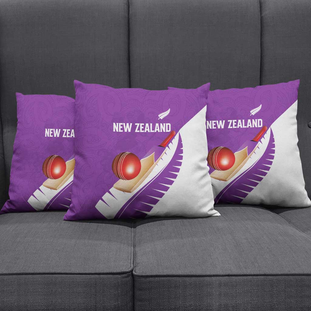 New Zealand Cricket Pillow Cover Kiwi Birds Haka Dance Purple Fern Sporty Style