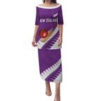Custom New Zealand Cricket Puletasi Kiwi Birds Haka Dance Purple Fern Sporty Style