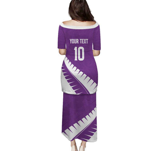Custom New Zealand Cricket Puletasi Kiwi Birds Haka Dance Purple Fern Sporty Style