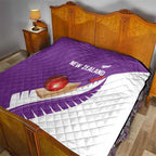 New Zealand Cricket Quilt Kiwi Birds Haka Dance Purple Fern Sporty Style