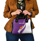 New Zealand Cricket Shoulder Handbag Kiwi Birds Haka Dance Purple Fern Sporty Style