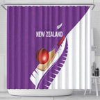 New Zealand Cricket Shower Curtain Kiwi Birds Haka Dance Purple Fern Sporty Style