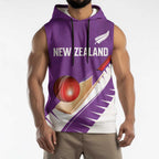Custom New Zealand Cricket Sleeveless Hoodie Kiwi Birds Haka Dance Purple Fern Sporty Style
