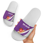 New Zealand Cricket Slide Sandals Kiwi Birds Haka Dance Purple Fern Sporty Style