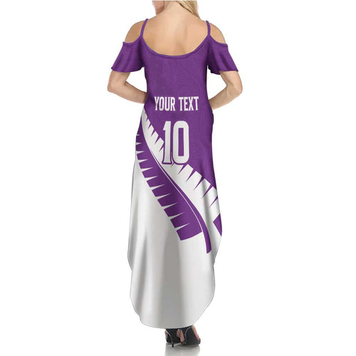 Custom New Zealand Cricket Summer Maxi Dress Kiwi Birds Haka Dance Purple Fern Sporty Style
