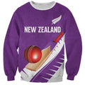 Custom New Zealand Cricket Sweatshirt Kiwi Birds Haka Dance Purple Fern Sporty Style