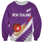 Custom New Zealand Cricket Sweatshirt Kiwi Birds Haka Dance Purple Fern Sporty Style