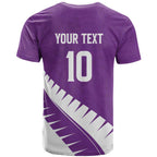 Custom New Zealand Cricket T Shirt Kiwi Birds Haka Dance Purple Fern Sporty Style