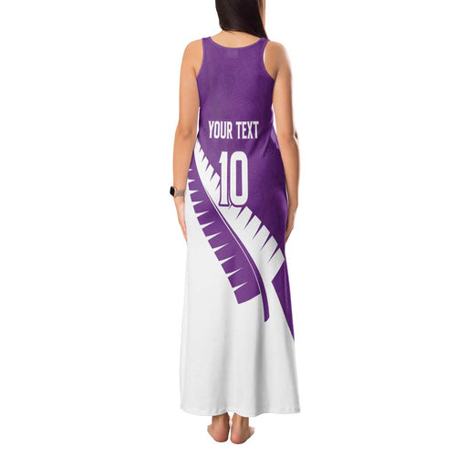 Custom New Zealand Cricket Tank Maxi Dress Kiwi Birds Haka Dance Purple Fern Sporty Style