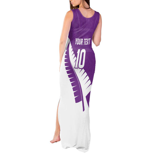 Custom New Zealand Cricket Tank Maxi Dress Kiwi Birds Haka Dance Purple Fern Sporty Style