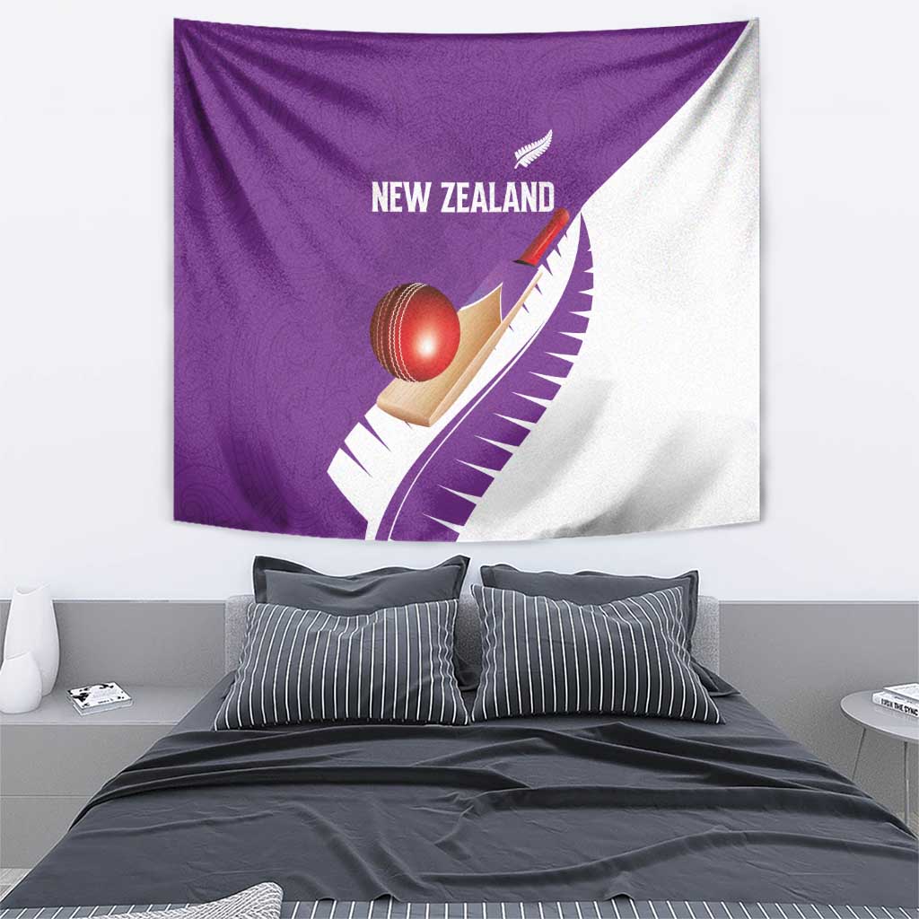 New Zealand Cricket Tapestry Kiwi Birds Haka Dance Purple Fern Sporty Style