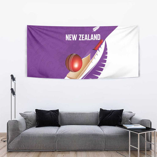 New Zealand Cricket Tapestry Kiwi Birds Haka Dance Purple Fern Sporty Style