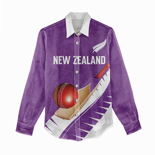 Custom New Zealand Cricket Women Casual Shirt Kiwi Birds Haka Dance Purple Fern Sporty Style