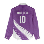 Custom New Zealand Cricket Women Casual Shirt Kiwi Birds Haka Dance Purple Fern Sporty Style